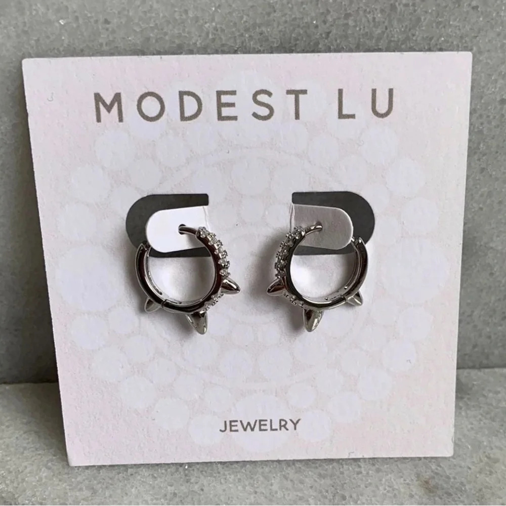 COPY - Sterling Silver Spike Crystal Huggie Hoop Earrings - Picture 1 of 5